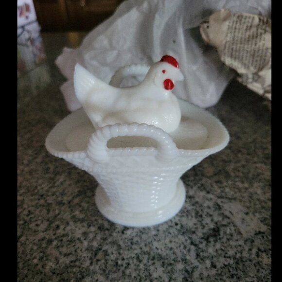 Other - Vintage Westmoreland White Milk Glass Hen on Nest Handled Basket